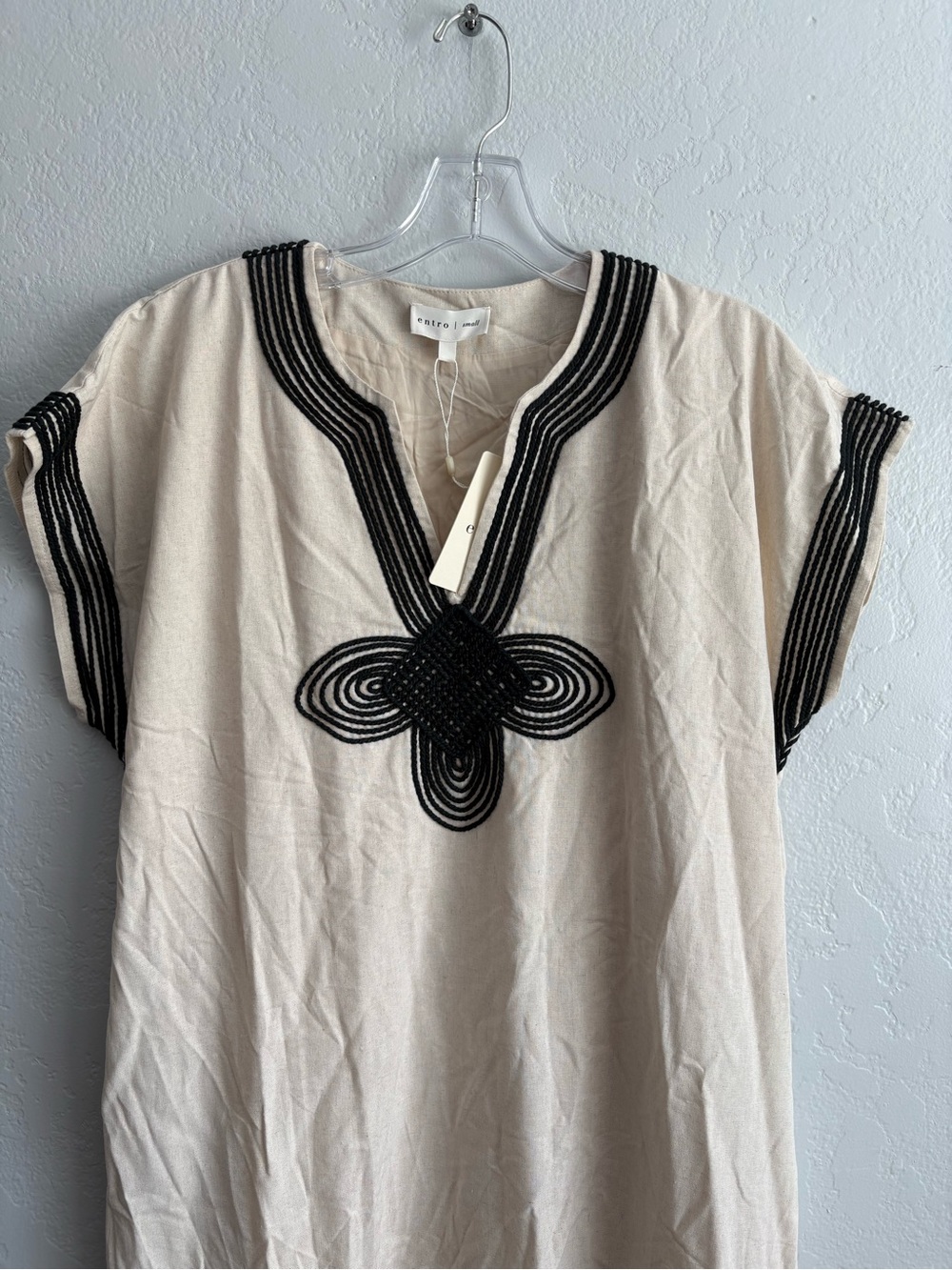 ❤️NEW entro Beige Maxi Caftan Dress with Black Embroidered Trim - Picture 2 of 15